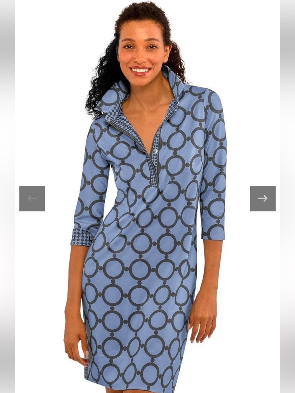 NEW GRETCHEN SCOTT everywhere dress in navy blue dips and dots